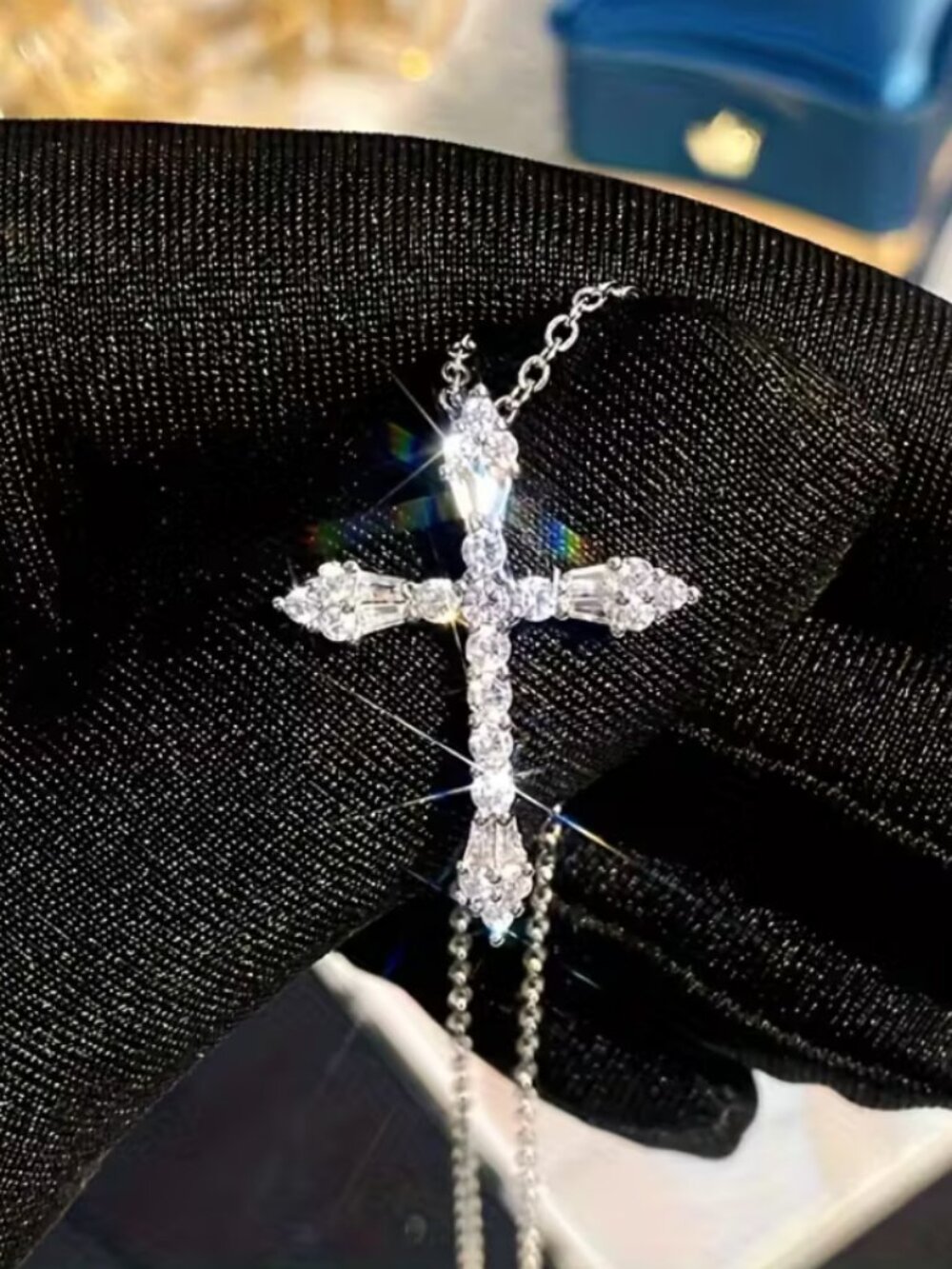 14K White Gold Mens 2ct Diamond Cross Necklace New Christian 14 K Silver Jewelry